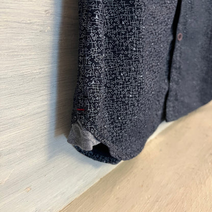 MBX Denim Wear Slim Fit Navy Blue Abstract Print Button Down Shirt XL Good Condition