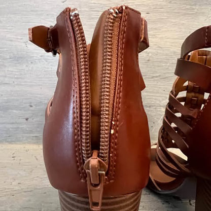 Indigo rd. Brown Faux Leather Gladiator Chunk Heels Size 10 Like New