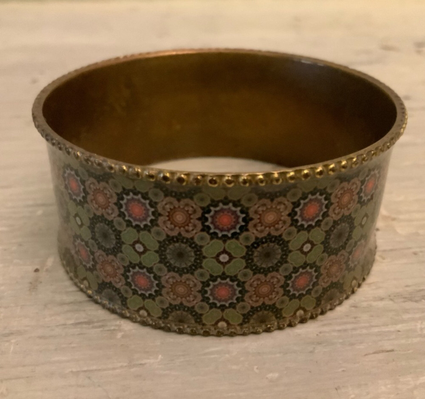 Vintage Boho Enamel Metal Cuff Bangle Bracelet Good Condition