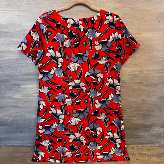 J. Crew Red Blue Floral Print Scoop Neck Tunic Dress Size 8 Like New