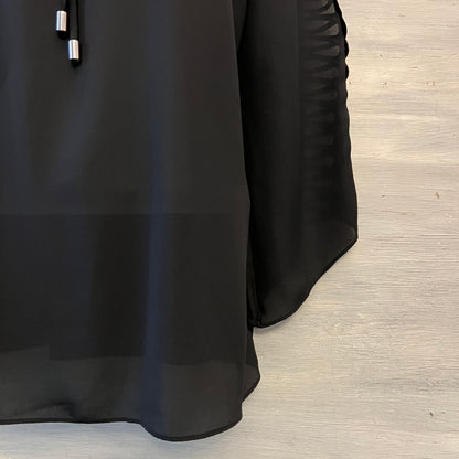 Zac & Rachel Black Keyhole Tie Front CrissCross Open 3/4 Sleeve Blouse Size Medium Good Condition