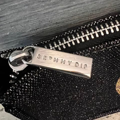 Skinny Dip Black Shimmer Rhinestone Smiley Face Shoulder Bag Purse Like New