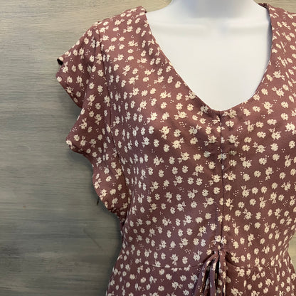 Monteau Mauve White Floral Print Above Knee Mini Dress Size Small Good Condition