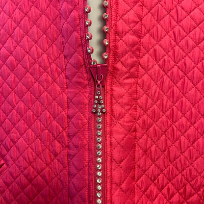 Vintage the Quacker Factory Hot Pink Quilted Rhinestone Zipper Coat Jacket Est. Size XL Good Condition