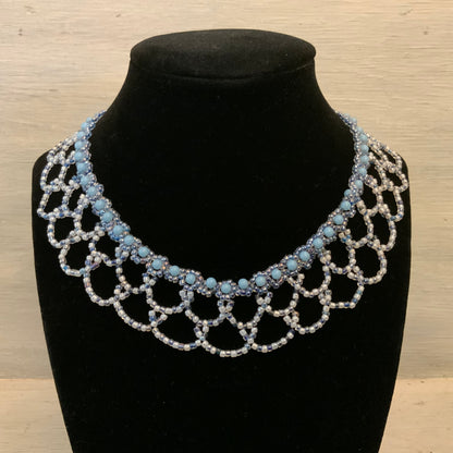 Beautifully Handbeaded Light Blue White Mini Bead Choker Necklace New