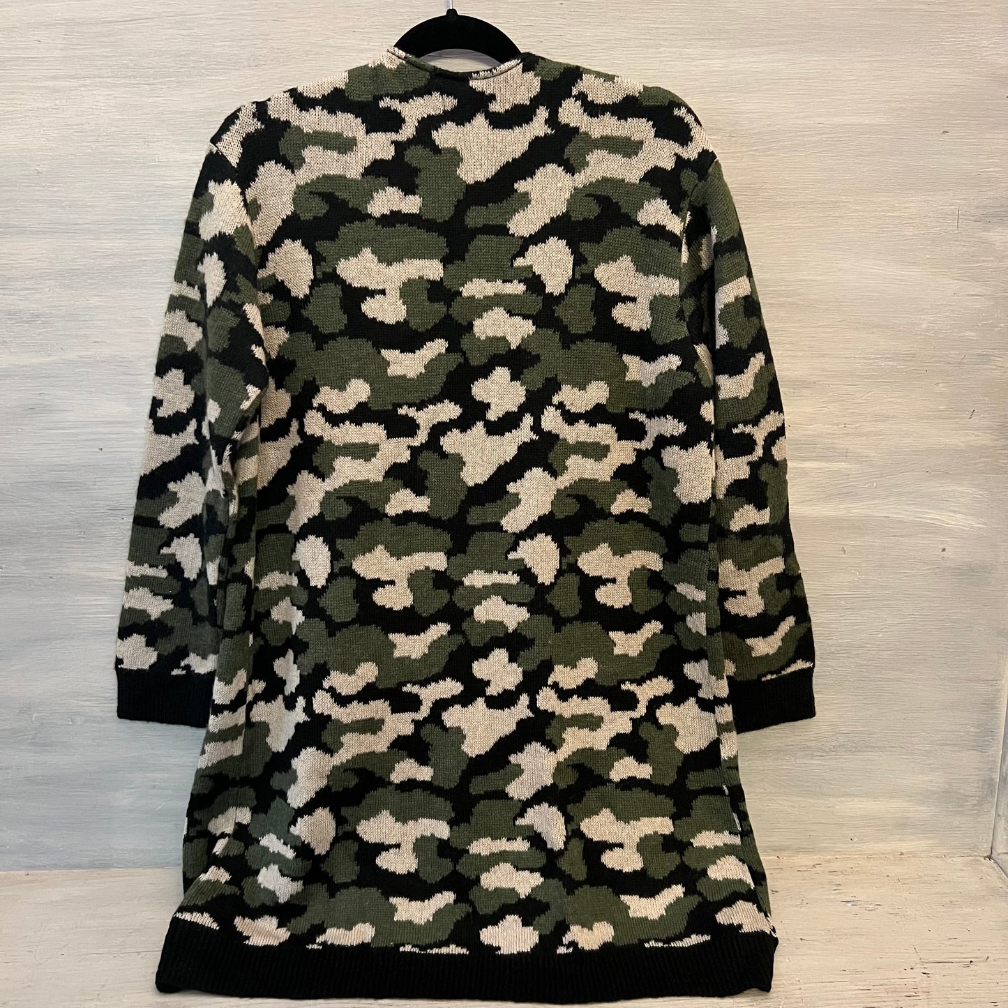 Mudpie Tan Black Khaki Green Camo Cardigan Sweater Size S/M Good Condition