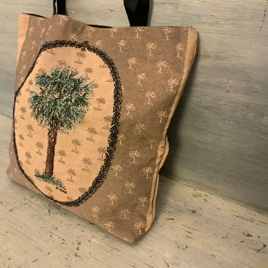 Scene Weaver Embroidered Palm Tree Canvas Tote Bag 14x13x3 Like New