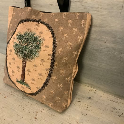 Scene Weaver Embroidered Palm Tree Canvas Tote Bag 14x13x3 Like New