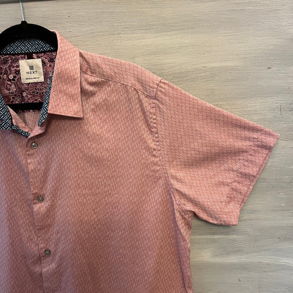 NEXT 100% Cottan Mauve Print Short Sleeve Button Down Shirt XL Good Condition