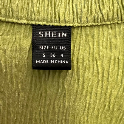 SHEIN Lime Green Crepe Flare Sleeve Two Button Front Blouse Small Like New