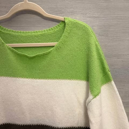 Scoop Neck Balloon Sleeve Striped Sweater Size Medium Good Condition