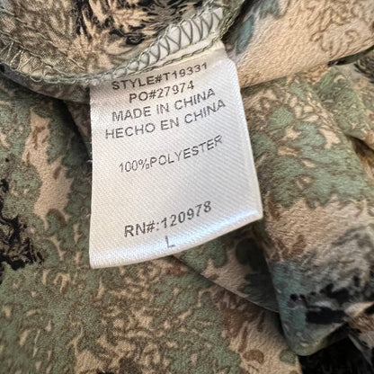 entro Tiger Black Blue Green Pink Floral Print Button Down High Low Blouse Large Good Condition