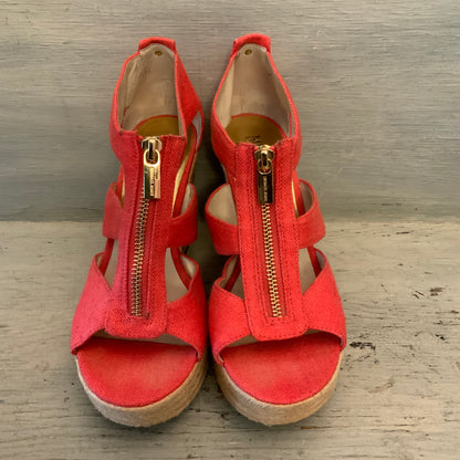 Michael Michael Kors Coral Canvas Espadrille Wedge Sandals Size 7 Good Condition