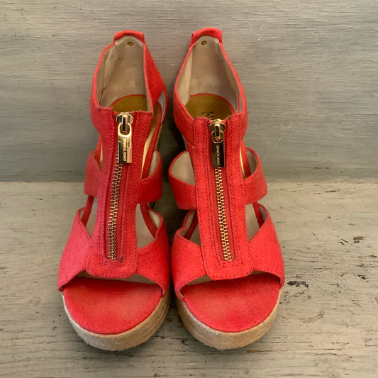 Michael Michael Kors Coral Canvas Espadrille Wedge Sandals Size 7 Good Condition
