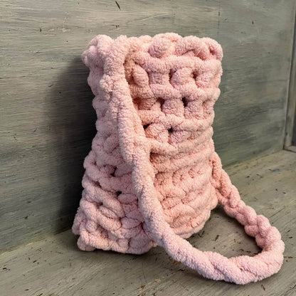 Soft Pink Chenille Yarn Crossbody Shoulder Bag Purse