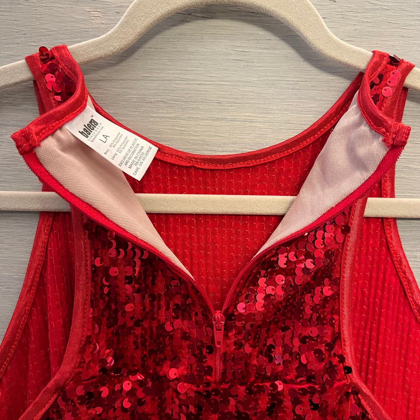 Balera Dance Wear Red Sequined Open Razor Back Tank Top Large Good Condition