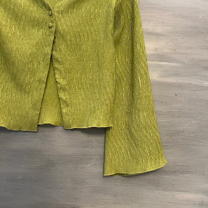SHEIN Lime Green Crepe Flare Sleeve Two Button Front Blouse Small Like New