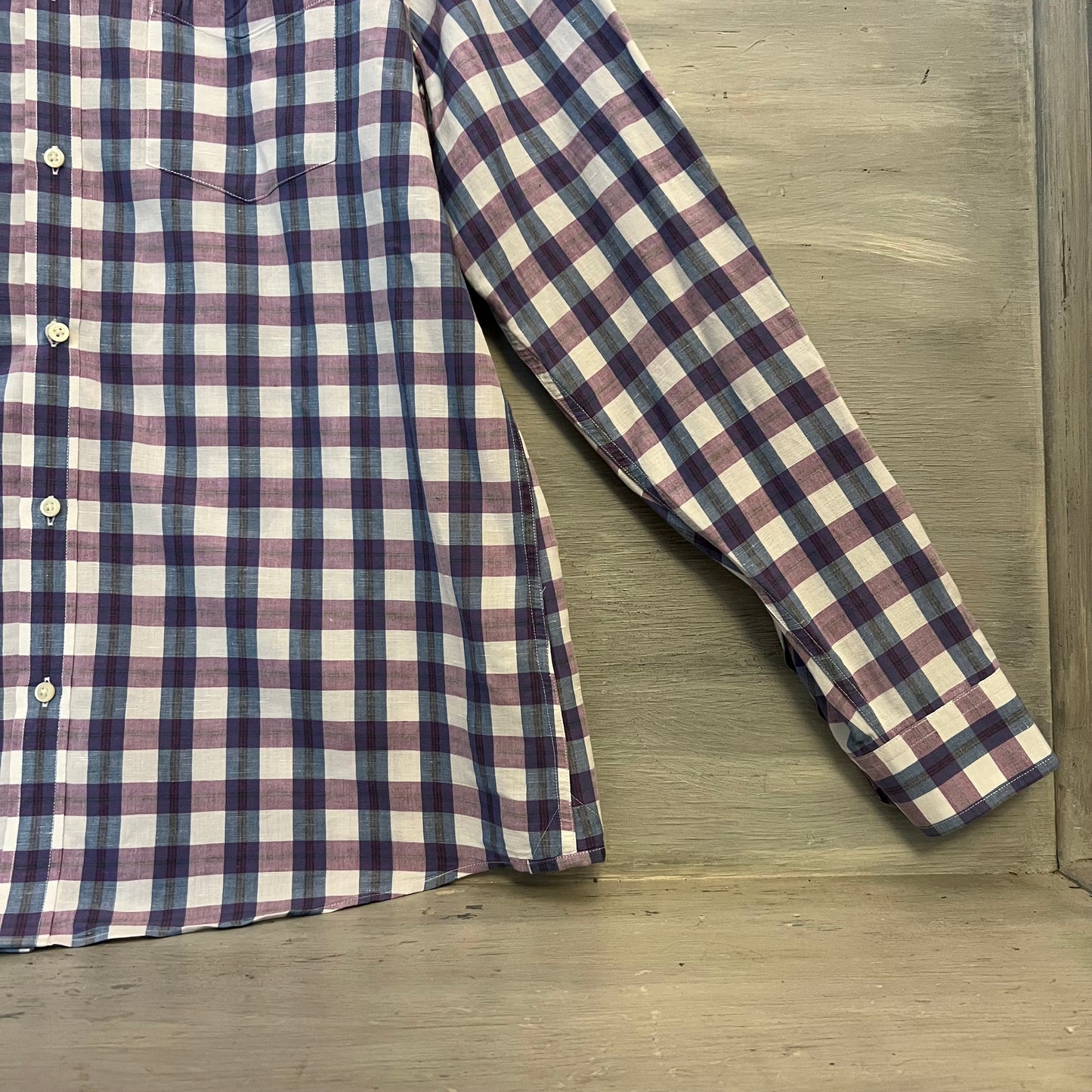 Banana Republic Cotton Linen Purple Plaid Button Down Shirt Size XL Like New