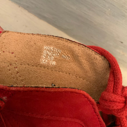 Earth "Kristen" Bright Red Nubuck Leather Gladiator Block Wedge Heeled Sandals 9.5 Good Condition