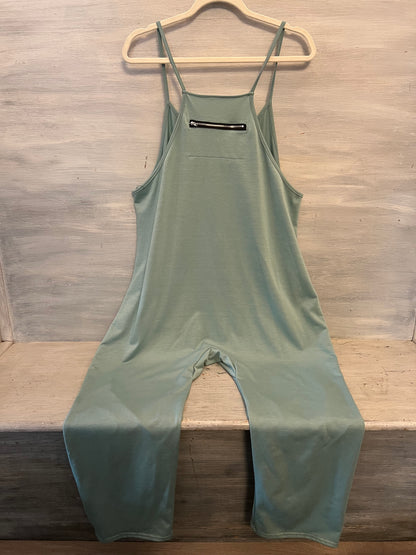 Seafoam Green Sleeveless Vneck Slouchy Racerback Jumpsuit Size Large Good Condition