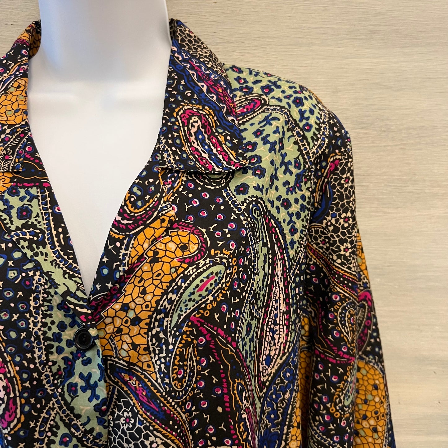 Vintage 80's Judy Bond Paisley Print Collared Button Down Blouse Size 16 Good Condition