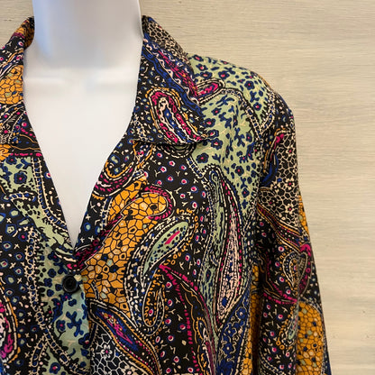 Vintage 80's Judy Bond Paisley Print Collared Button Down Blouse Size 16 Good Condition