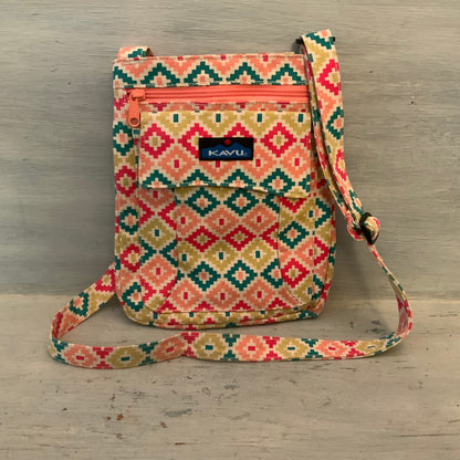 Kavu Canvas Multicolor Southwest Geometric Print Crossbody Bag Purse Good Condition