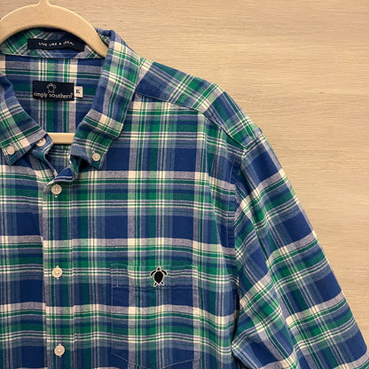 Simply Southern 100% Cotton Plaid Long Sleeve Men's Button Down Shirt Size XL Good Condition