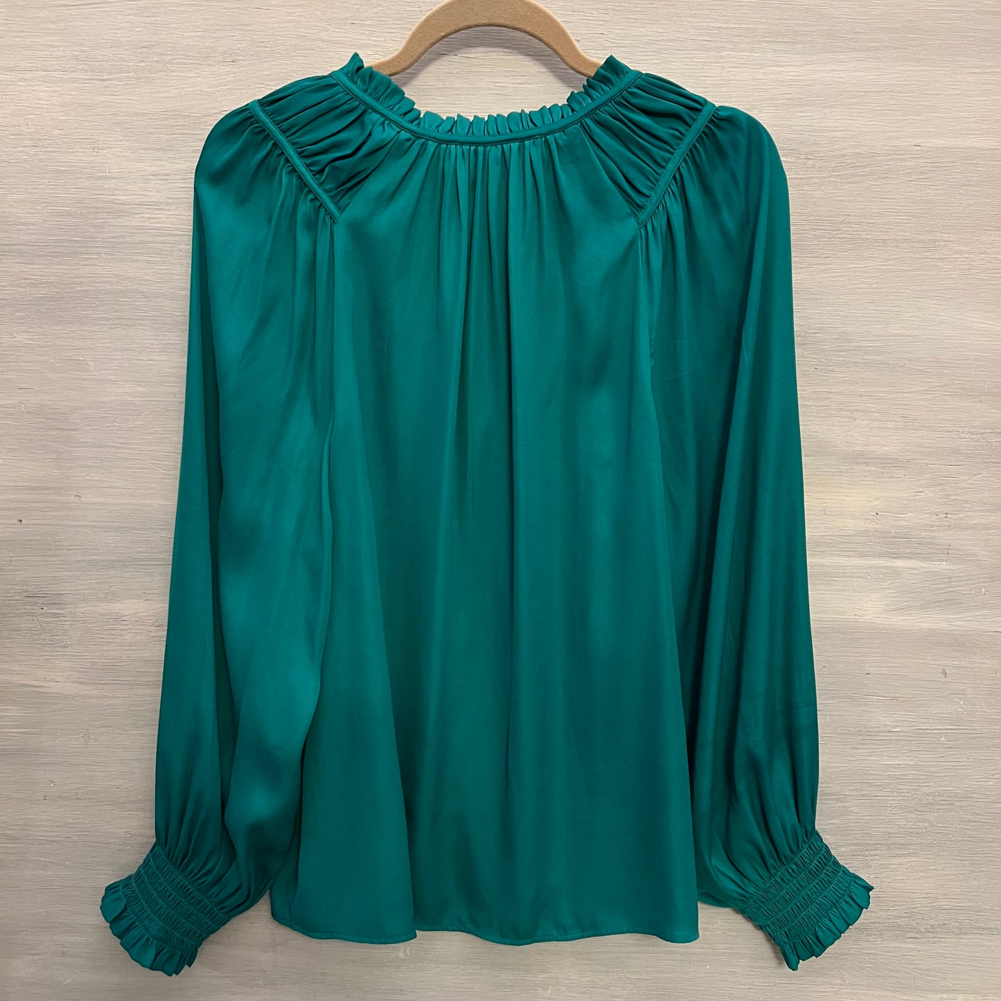 Loft Green Gathered Tie Neck Blouse Smock Size Medium Good Condition