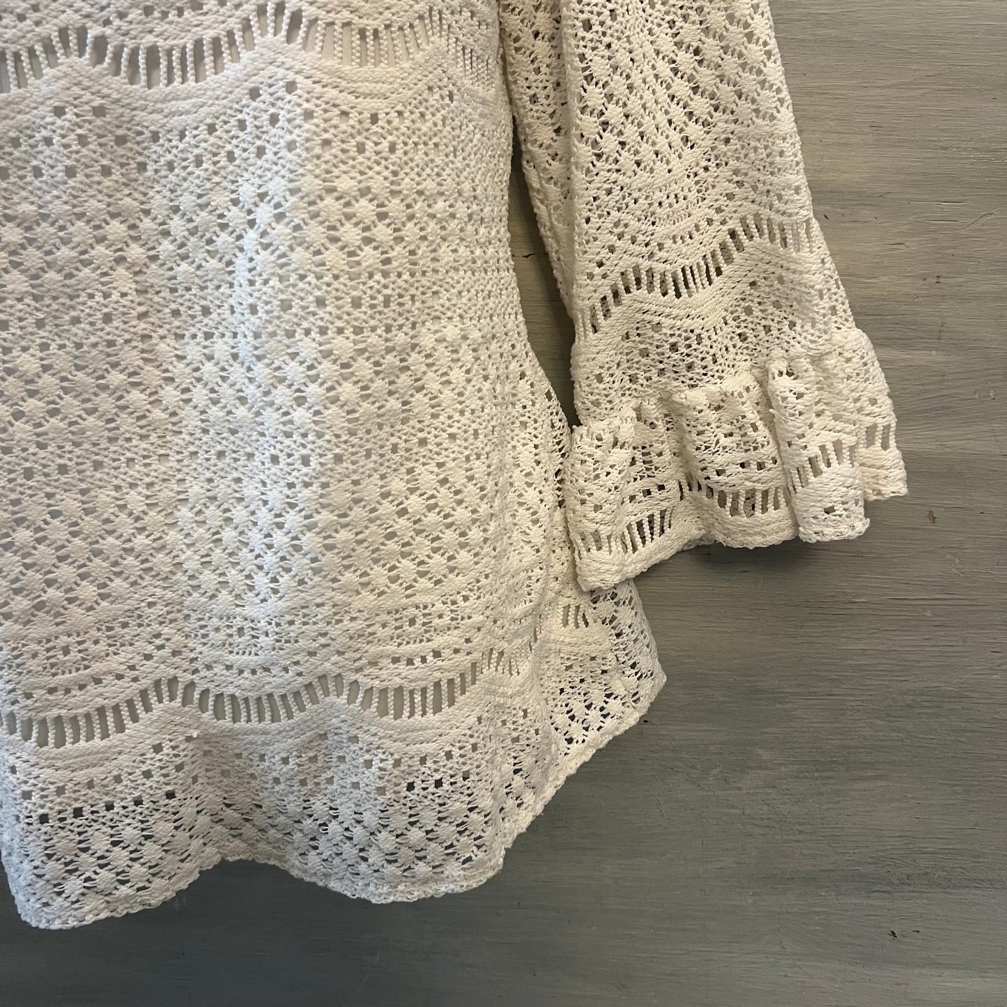 Rachel Kate Fashion Collective Cream Crochet Open Knit Boho Blouse Size Small Good Condition