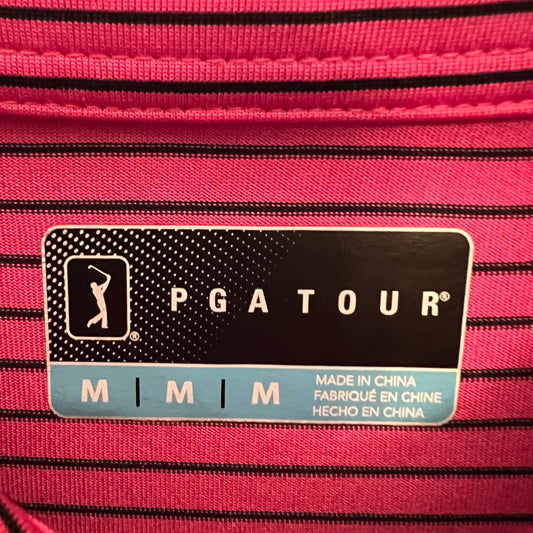PGA Tour Hot Pink Black Stripe Polo Golf Shirt Medium Like New