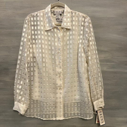 ERENA 2 Piece Sheer Cream Gold Square Pattern Button Down Blouse Medium New with Tags