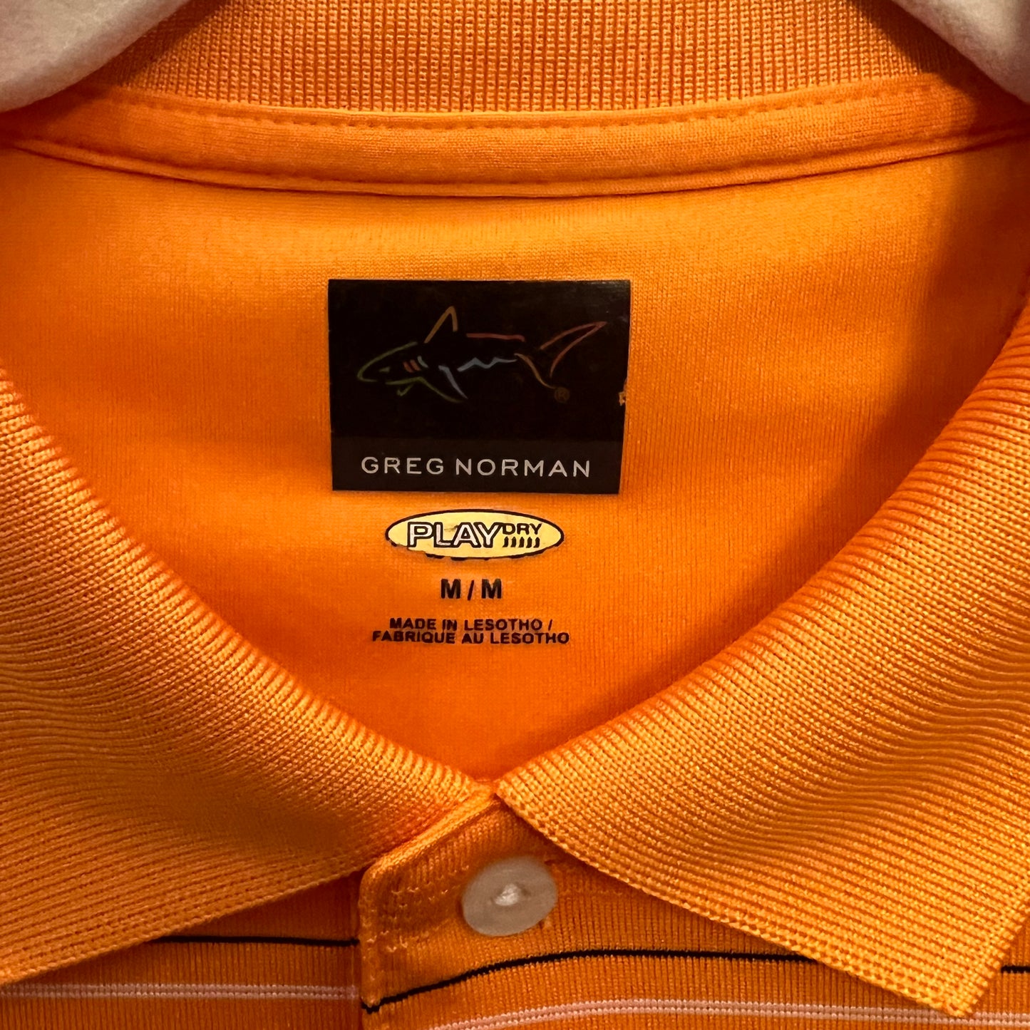 Greg Norman Play Dry Orange Striped Short Sleeve Polo Shirt Size Medium Good Condition