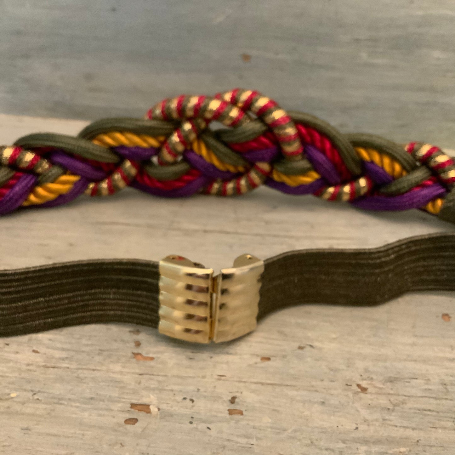 Vintage Jewel Tone Braided Rope Elastic Cinch Waist Belt M/L Good Condition