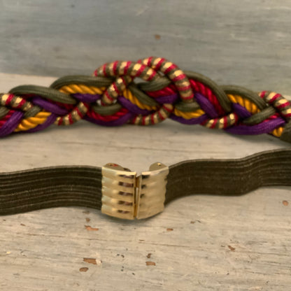Vintage Jewel Tone Braided Rope Elastic Cinch Waist Belt M/L Good Condition