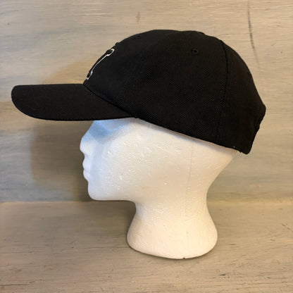 NY Embroidered Letter 65% Wool Black White Ballcap Hat Adjustable Size Good Condition