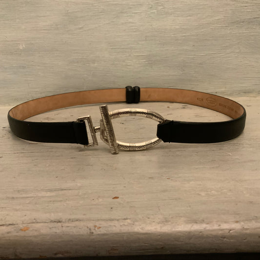 Vintage Talbots Black Genuine Leather Adjustable Fit Cinch Waist Belt Size S/M Good Condition