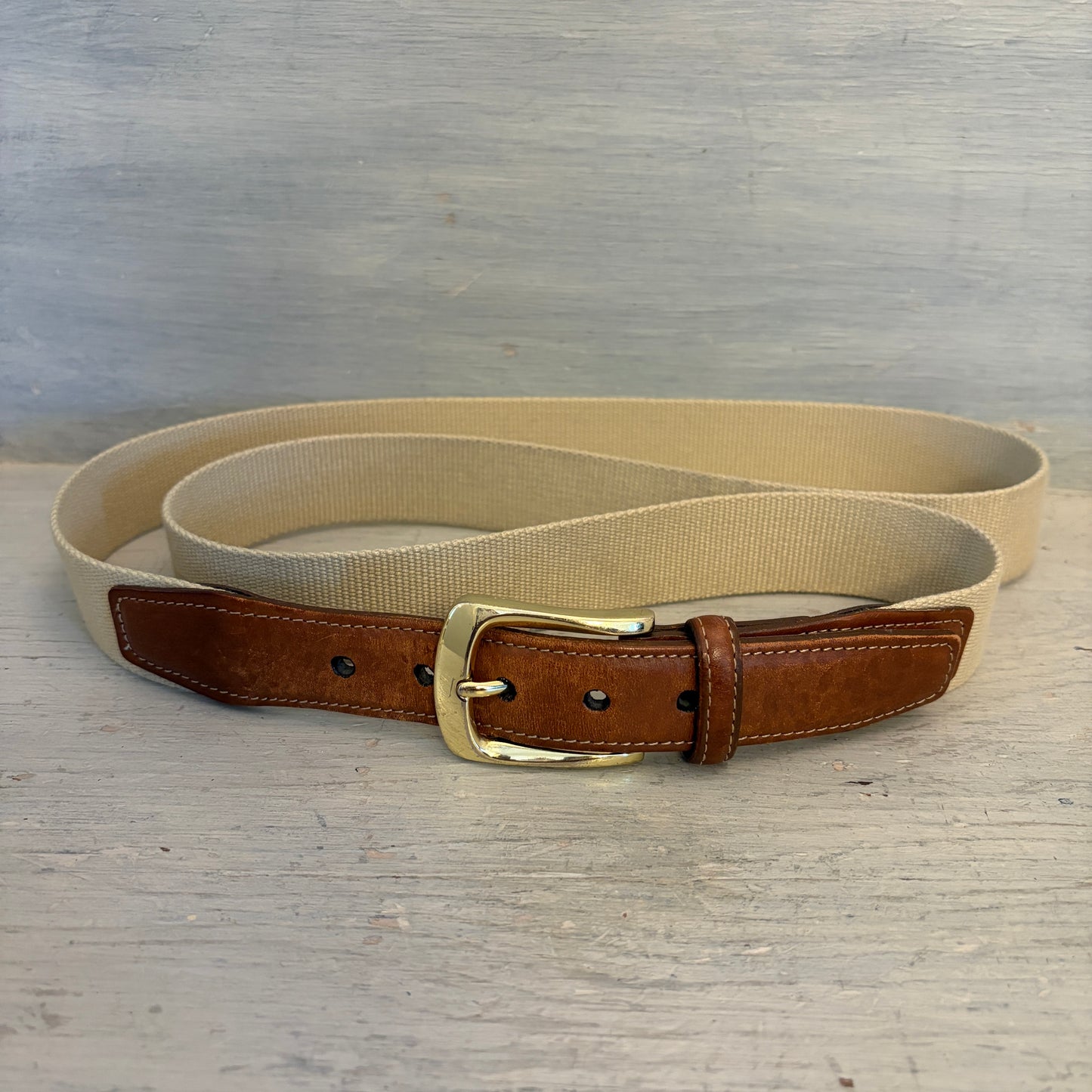 Torino Men's Khaki Surcingle Belt w/ Brown Leather Trim Size 52" Good Condition