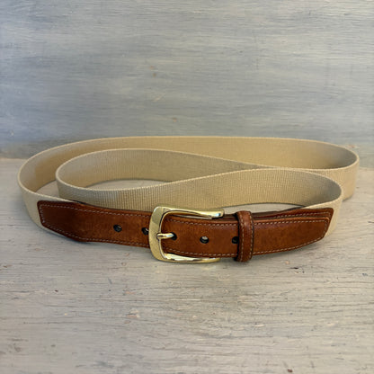 Torino Men's Khaki Surcingle Belt w/ Brown Leather Trim Size 52" Good Condition