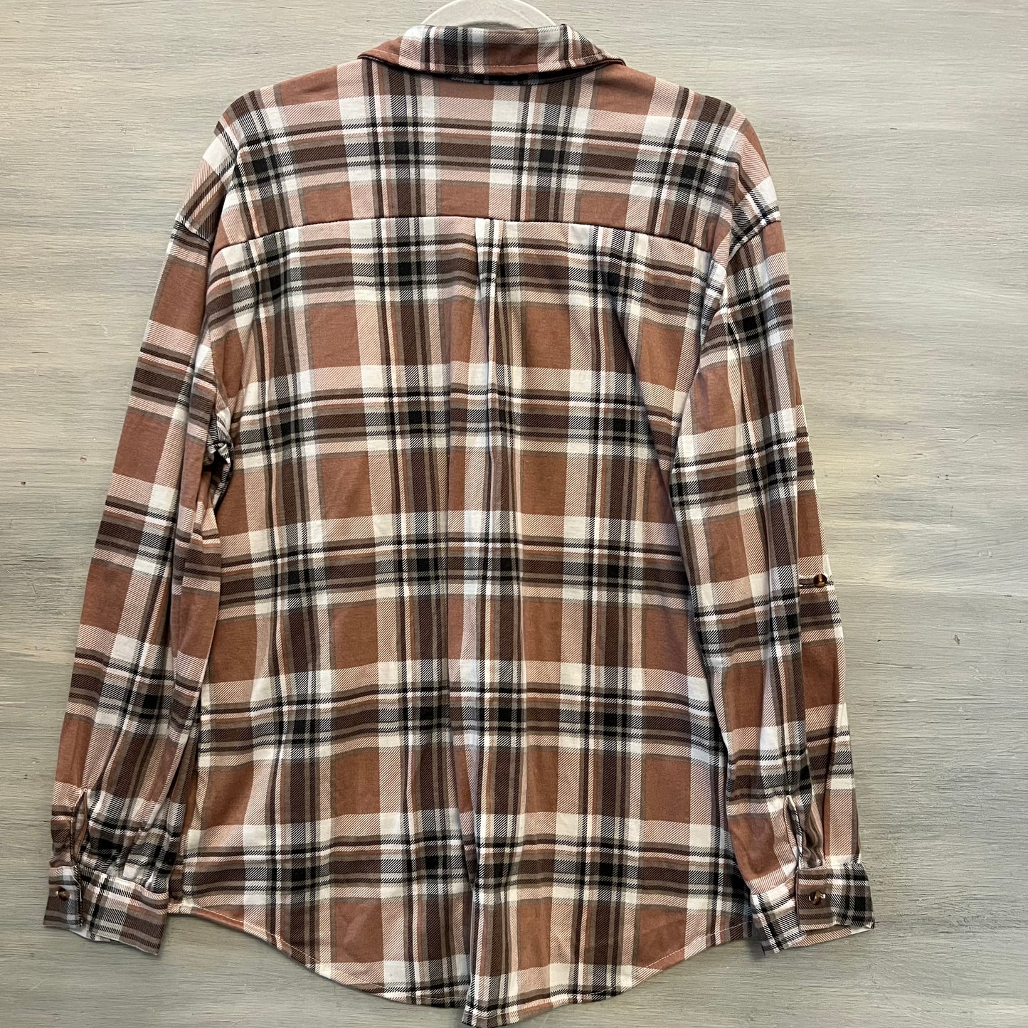 Eden & Olivia Mauve Gray White Plaid Flannel Button Down Shirt Size Large Good Condition