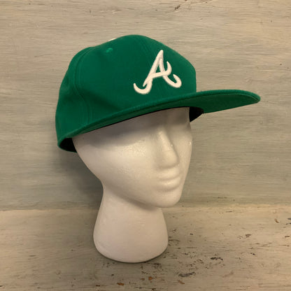 New Era Green Atlanta Braves 59Fifty Fitted Baseball Cap Size 7 1/8 (57cm) Good Condition