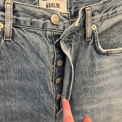AGOLDE Los Angeles 100% Organic Cotton High Rise Button Fly Light Wash Jeans Size 30x22 Good Condition