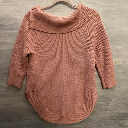 89th + Madison Snap Cowl Neck 3/4 Sleeve Curved Hem Sweater Size S/P Good Condition