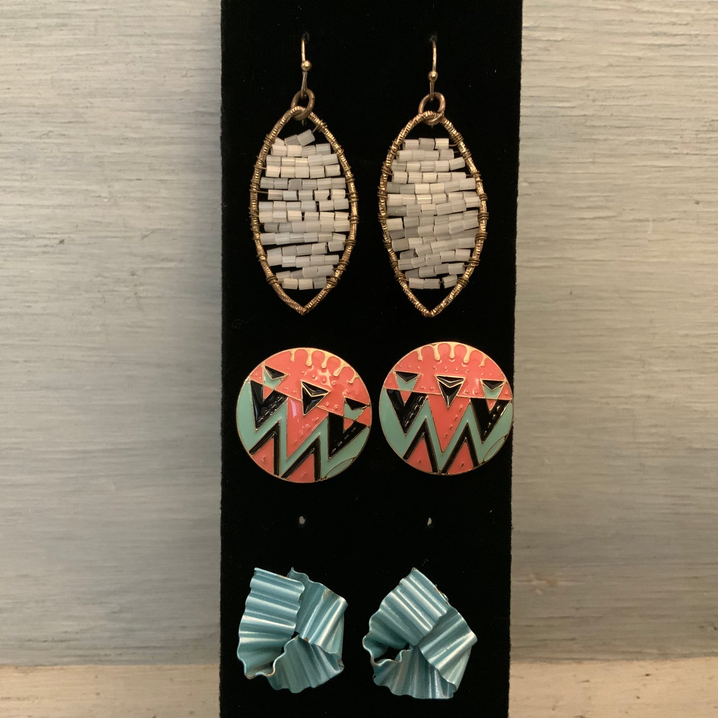 Vintage Set of 3 Fashion Statement Earrings Good Condition