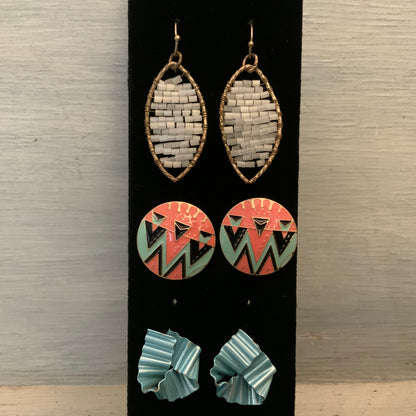 Vintage Set of 3 Fashion Statement Earrings Good Condition
