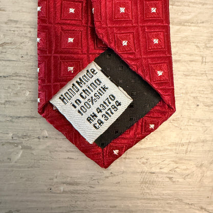 Geoffrey Beene 100% Silk Red w/ White Geometric Check Pattern Necktie 58" New with Tags