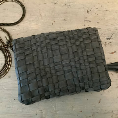 Woven Grey Faux Leather Small Night Out Crossbody Bag Purse Like New