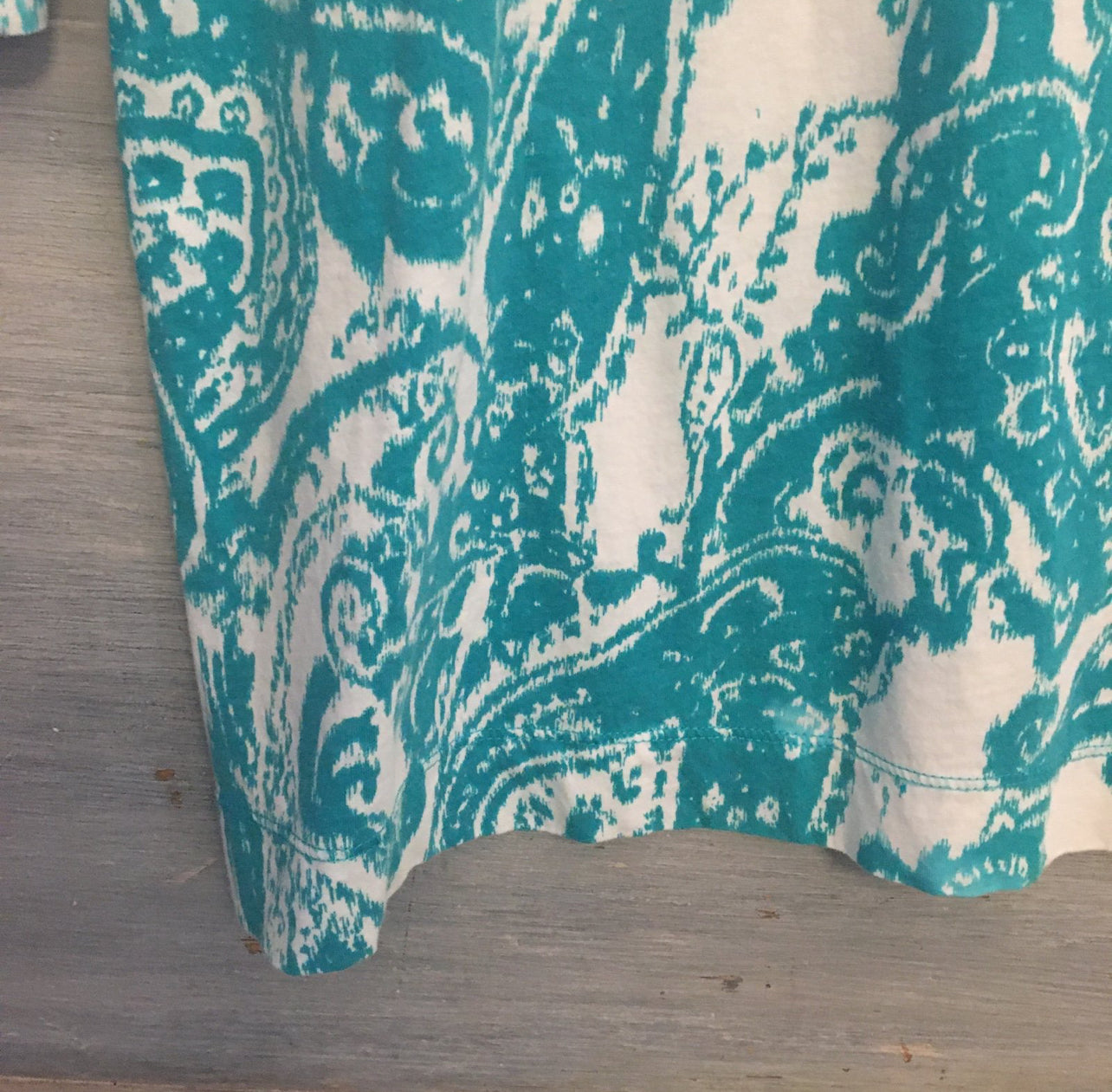Ralph Lauren 100% Cotton Aqua Blue White 3/4 Sleeve Tunic Top Blouse Size 2X Like New