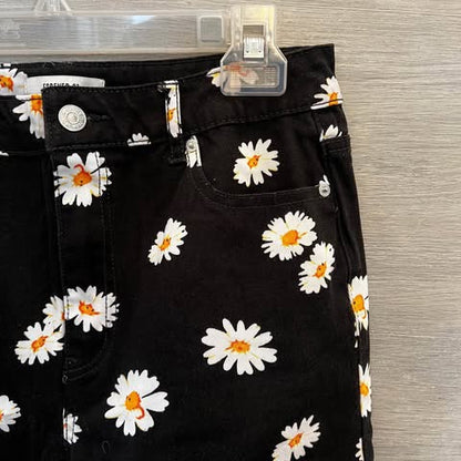 Forever 21 Black Daisy Print Skinny Jeans Size 28 Good Condition