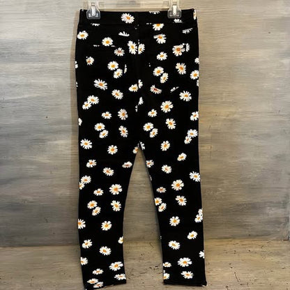 Forever 21 Black Daisy Print Skinny Jeans Size 28 Good Condition